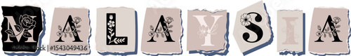 MALAYSIA Floral Typography of a Country Name � Elegant Torn Paper Letter Design