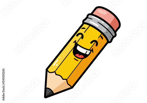 A cartoon pencil with a happy face complete with an eraser