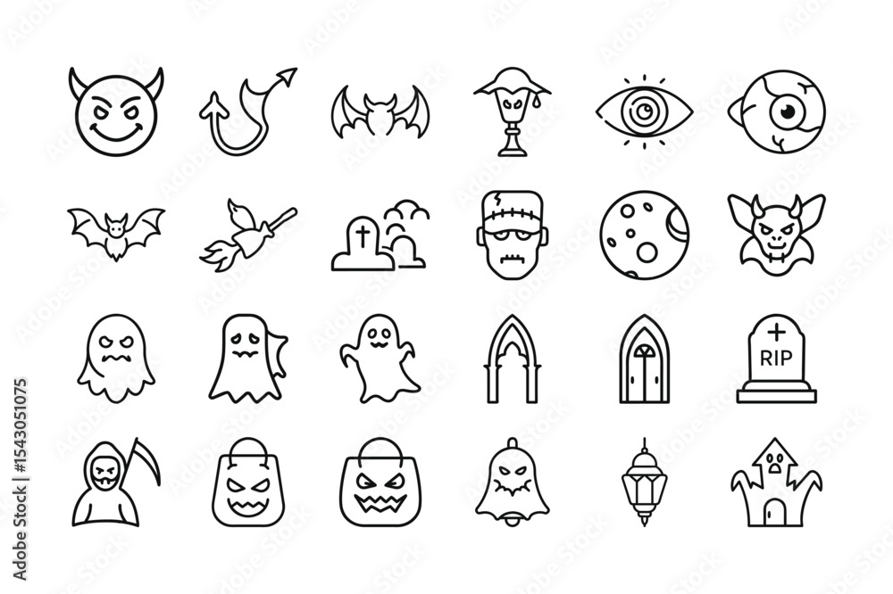 Fototapeta premium Halloween Icon Set Outline Style Vector Illustration