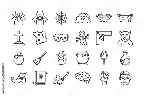 Halloween Icons Set in Outline Style