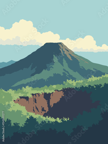 El Salvador - San Salvador Volcano, El Boquerón, Joya de Cerén in volcano black, crater green, ruin brown, and sky blue