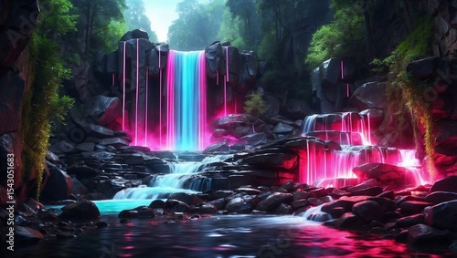 Futuristic Forest Hosts Neon Waterfall Magic