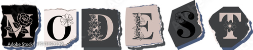 MODEST Floral Typography of a Concept Word � Elegant Torn Paper Letter Design