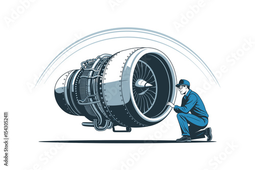 Aircraft Engine Maintenance: Engineer Inspecting Turbine Jet Engine, Engineering, Aviation