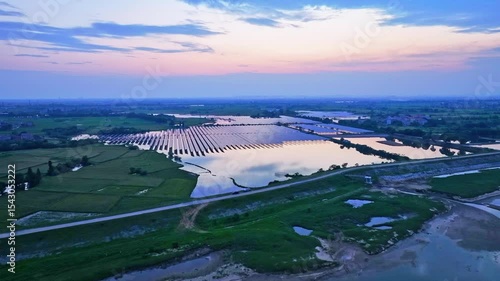 Photovoltaic panels at sunset
