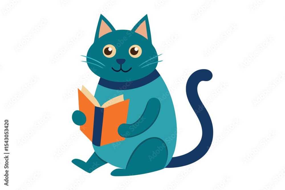 Obraz premium Cat reading book isolated on white background