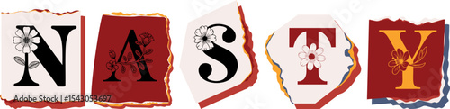 NASTY Floral Typography of a Concept Word � Elegant Torn Paper Letter Design