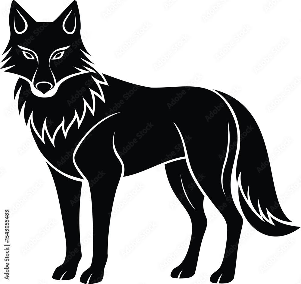 Obraz premium Elegant Black and White Image of a Wolf Standing Proudly on Alert
