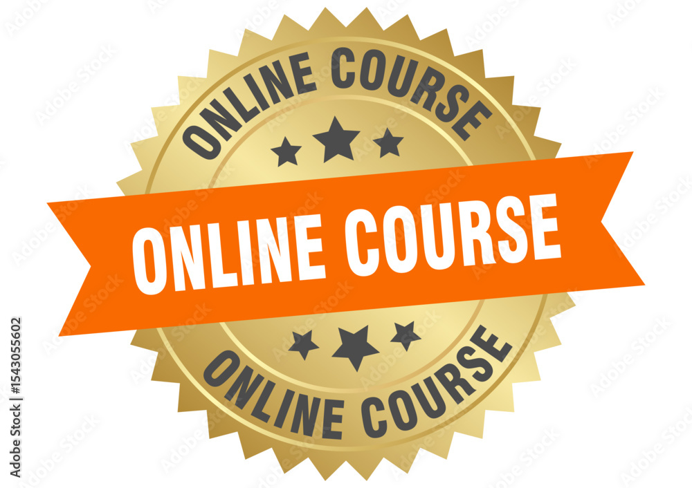 Obraz premium online course. online course round orange and gold label isolated on transparent background