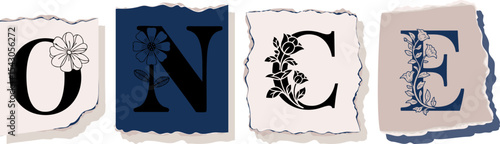 ONCE Floral Typography of a Concept Word � Elegant Torn Paper Letter Design