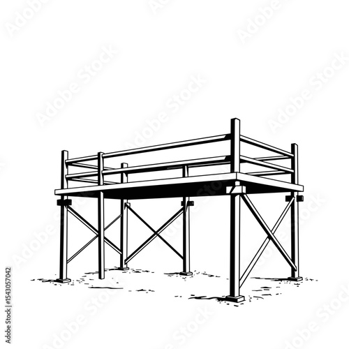 Sketch of an elevated platform in black and white representing a structure or stage ideal for construction work