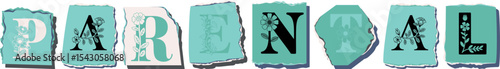 PARENTAL Floral Typography of a Concept Word � Elegant Torn Paper Letter Design