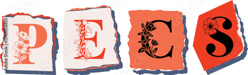 PECS Floral Typography of a Travel Destination � Elegant Torn Paper Letter Design