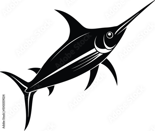 Elegant Black and White Vector Graphic of a Majestic Swordfish Illustration