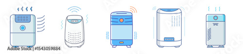 Various designs of air purifiers and humidifiers emitting mist or cleaning air