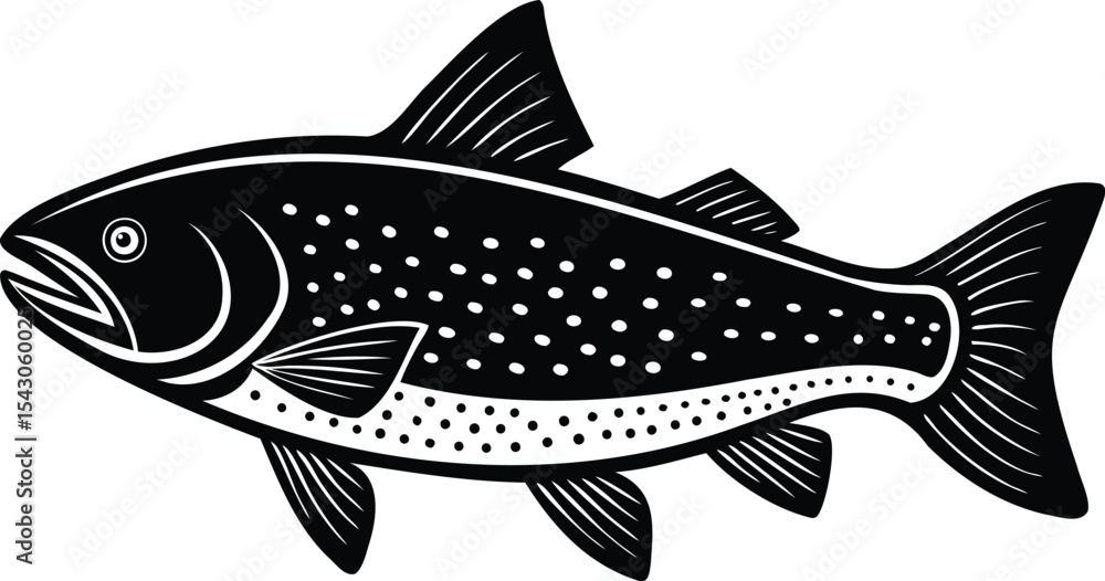 Fototapeta premium Elegant and Striking Black and White Illustration of a Trout Fish