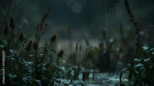 Moody Macro of Wildflowers with Morning Dew