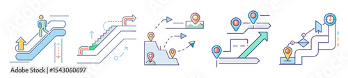 Infographic showcasing various paths to success and upward progression on a journey