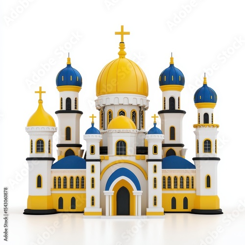 Wallpaper Mural 3D Render of a Yellow and Blue Cathedral Model Torontodigital.ca