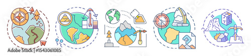 Icons representing earth science, geology, geography and related disciplines