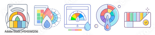 Colorimetric analysis illustration showing various digital color management and gradient options