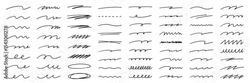 手書き風の線のベクターイラストセット。手描き、飾り、落書き、線画