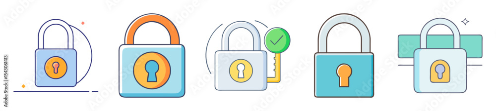 Different styles of padlocks security and protection concept showing multiple perspectives Different styles of padlocks security and protection concept showing multiple perspectives