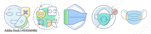 Visual representation of face mask usage and virus protection measures icons set