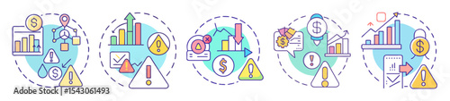Financial risk management concepts and icon set, representing economic downturn and losses