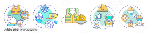 Safety equipment illustrations showcasing protective gear for workers in various professions