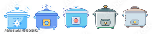Collection of slow cookers, kitchen appliances, cooking machines for home use