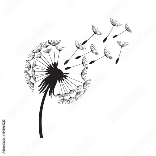 Dandelion Silhouette Vector – Blowing Flower Symbolizing Wish and Freedom