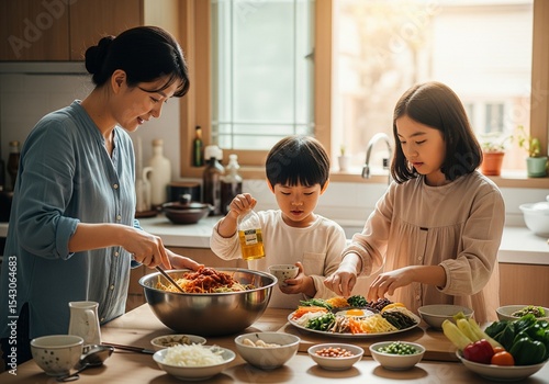 Korean Bibimbap Family Home Kitchen Tradition