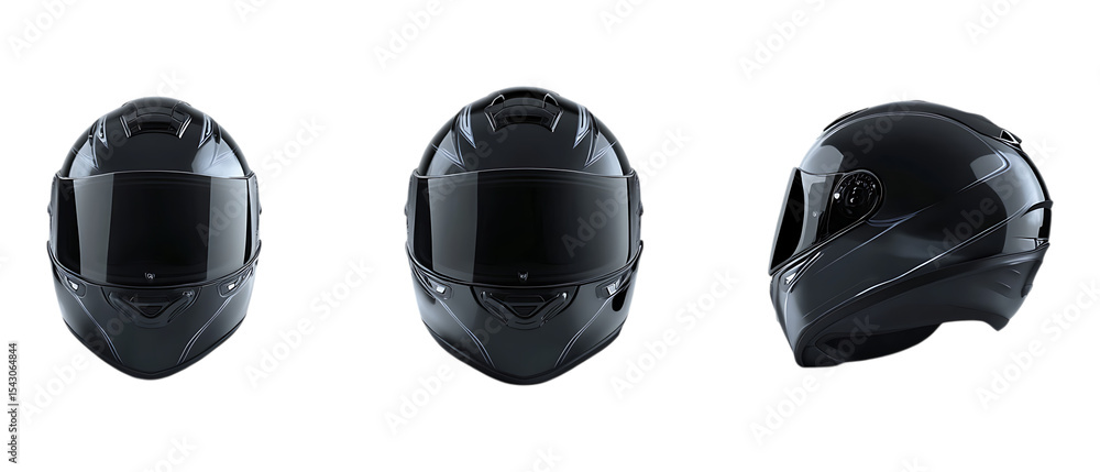 Fototapeta premium Pack Collection Motorcycle Helmets 3 Views set against transparent background