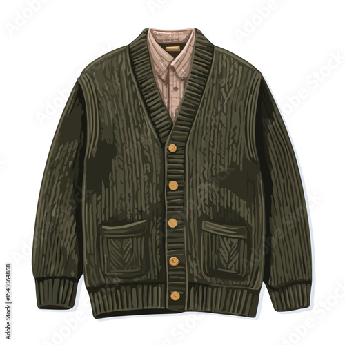 cardigan isolated in White Background, cardigan vector mockup, Flat lay vector illustration 