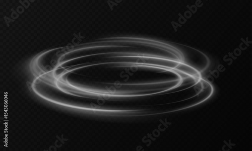 Abstract white light speed lines neon rings glowing circles movement on black background vector illustration. .White light effect. PNG.