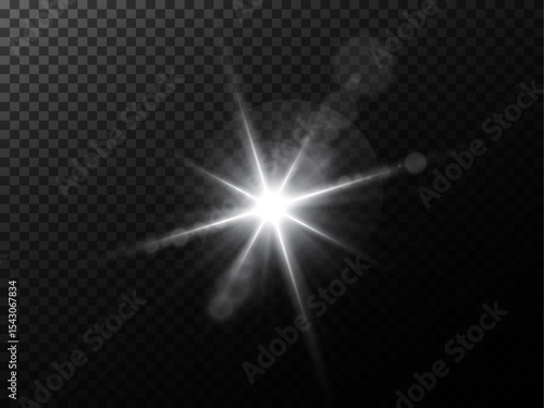 Glow effect: glare, explosion, shine, lines, sun glare, sparks and stars. Glowing light explodes with sparks, Vector graphics PNG.