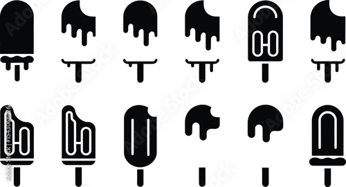 popsicle, ice cream, summer, dessert, food, icon, graphic, vector, illustration, black and white, simple, flat, melted, broken, waffle cone, swirl, menu, app, website, social media, graphic design, su