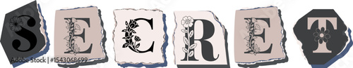 SECRET Floral Typography of a Concept Word � Elegant Torn Paper Letter Design