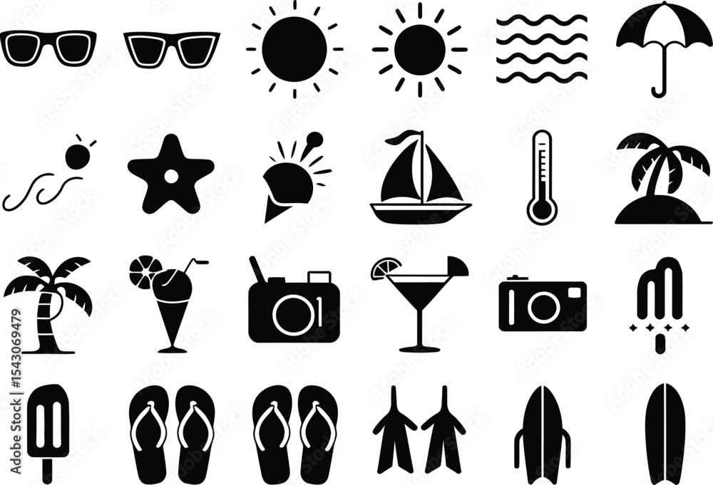 Obraz premium Summer vacation icons set for design and illustration use.