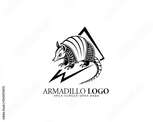 Artistic armadillo logo vector in bold black and white silhouette. Perfect for nature-themed branding, outdoor product identity, and wildlife merchandise design.

