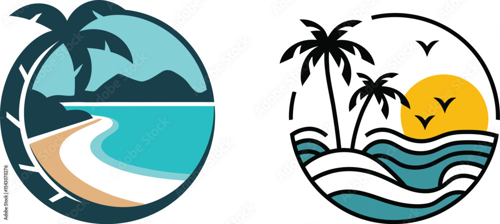 Obraz premium Two stylized beach scenes, perfect for summer design projects.