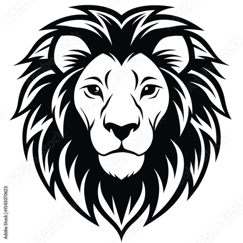 Majestic lion head showcases its bold, striking mane in this impactful monochrome design