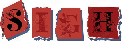 SIGH Floral Typography of a Concept Word � Elegant Torn Paper Letter Design