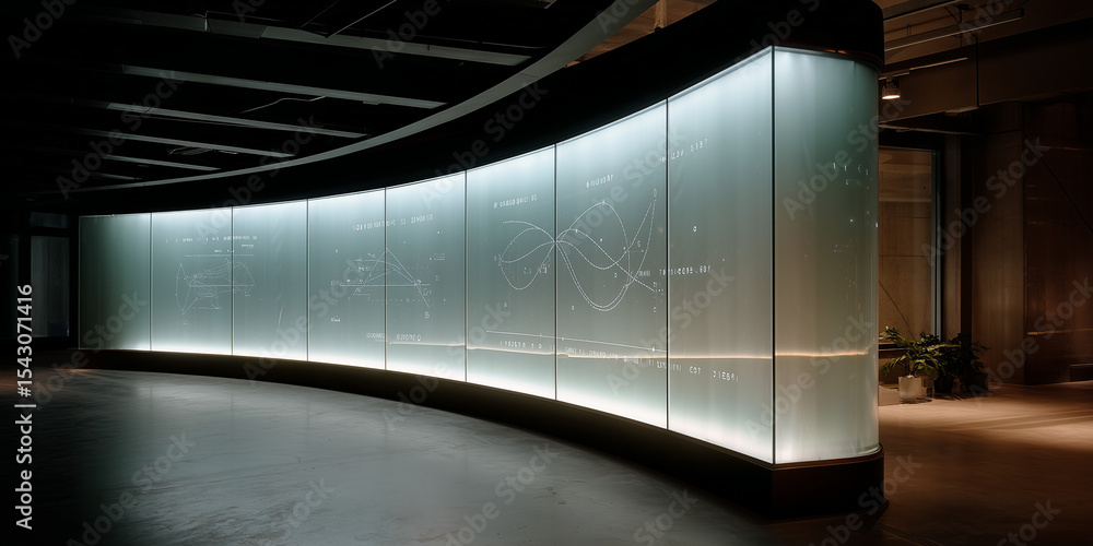 Obraz premium Curved panel shows arc diagrams of AI predictive model resolution process. 