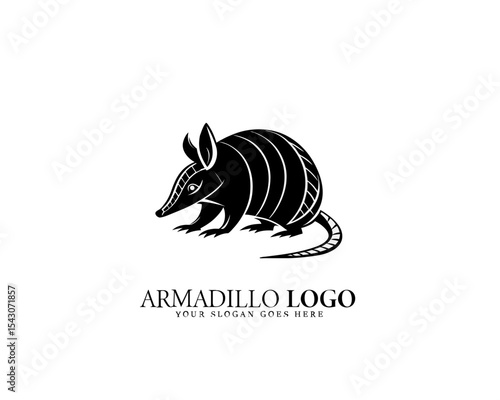 Elegant armadillo silhouette logo with bold outlines in black and white vector format. Ideal for stylish animal branding and minimal logo design.

