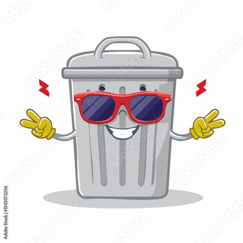 Cool Trash Bin with Sunglasses and a Peace Sign