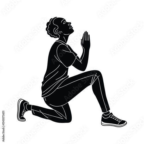 Praying person silhouette isolated on a white background