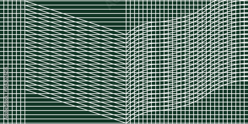 Abstract background of modern building with white grid straight and wave lines on a dark green background, vector illustration.