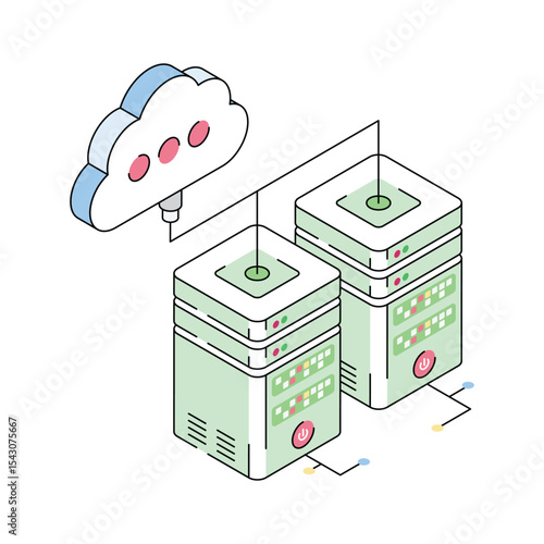 A well designed isometric icon depicting cloud servers